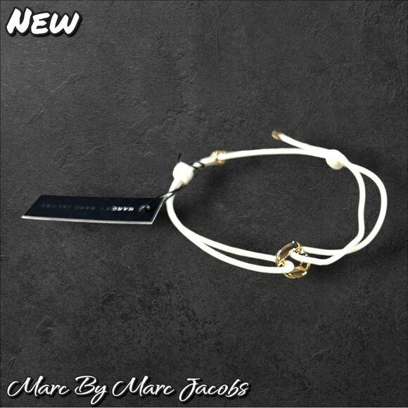 New NWT Marc by Marc Jacobs White Cord Knot Bracelet – Gold Ring Accent - Picture 2 of 7